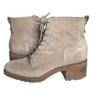 LUCKY BRAND Suede Lace Boots Ankle Lug Sole Stacked Heel Combat Size 8 38.5